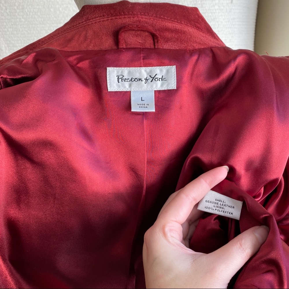 Vintage 90s L Red Suede Leather Jacket Burgundy - Picture 7 of 8